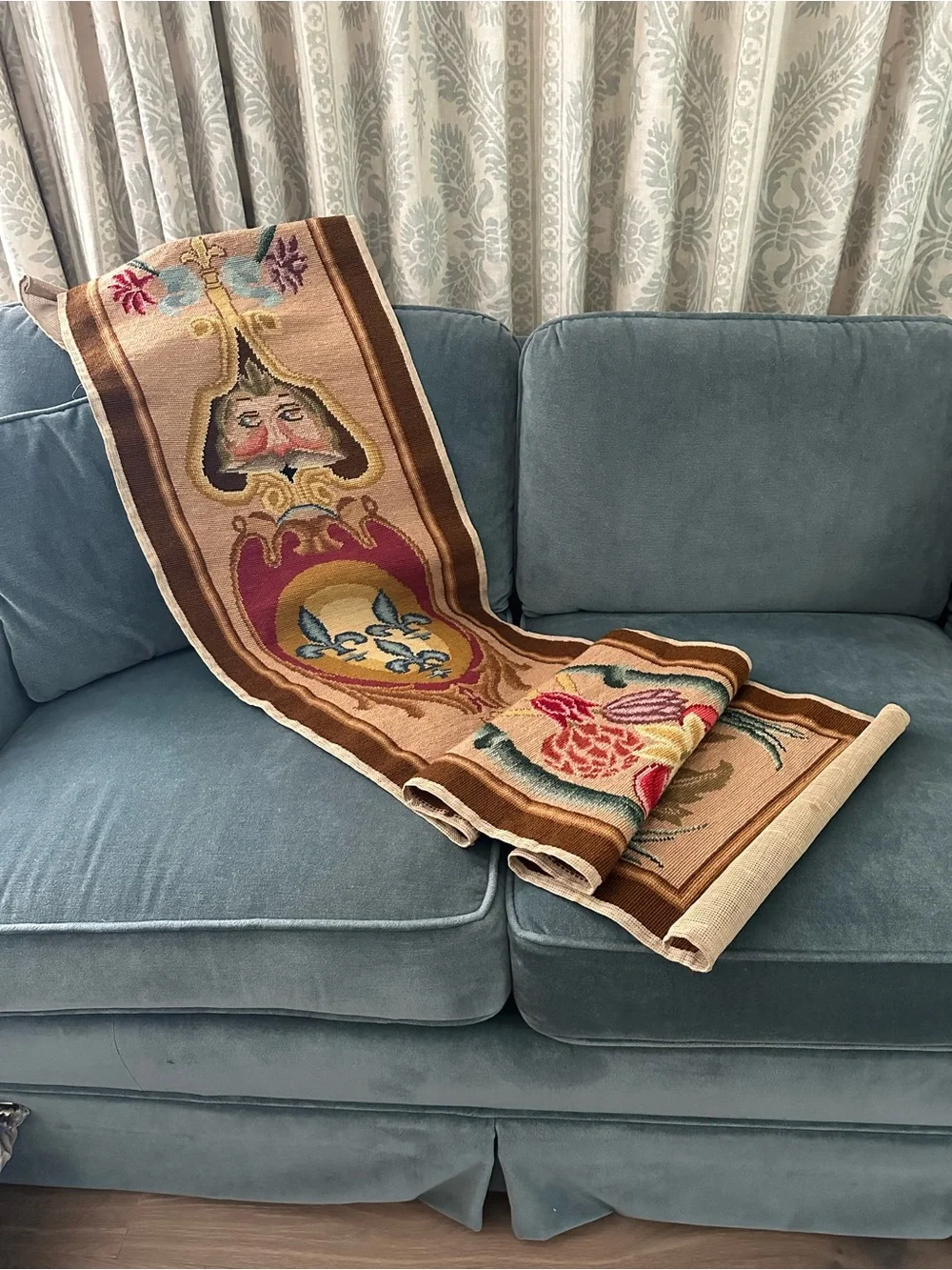 VTG Large Long Needlepoint Wall Hanging Tapestry Panel Banner